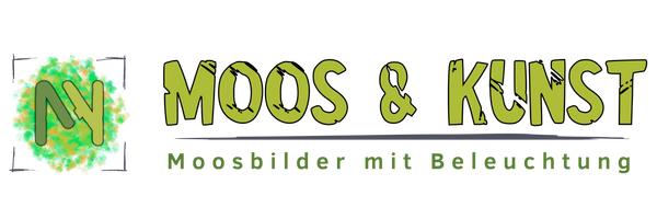 Moos & Kunst Logo. Moosbilder mit Beleuchtung
